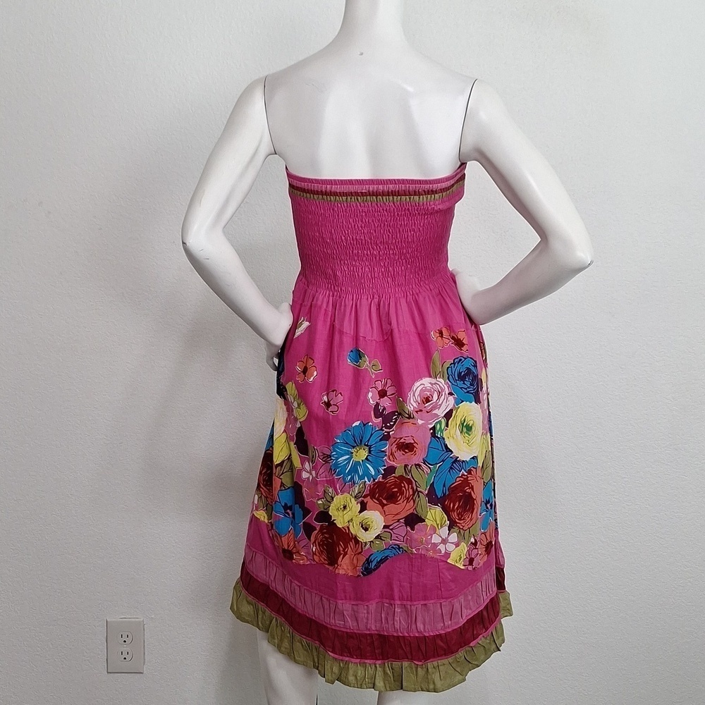 Sarina Strapless Bohemian Smocked Floral Ruffle Hem Boho Multicolor Dress Sz. XL - Picture 5 of 10